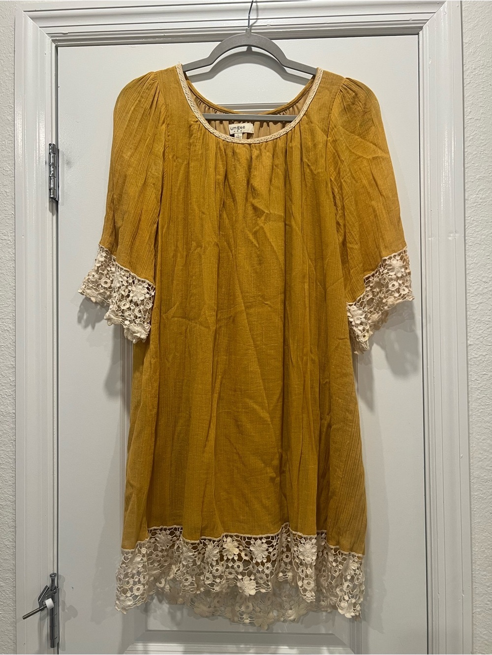 Umgee Mustard Yellow Lace Trim Tunic Dress Large